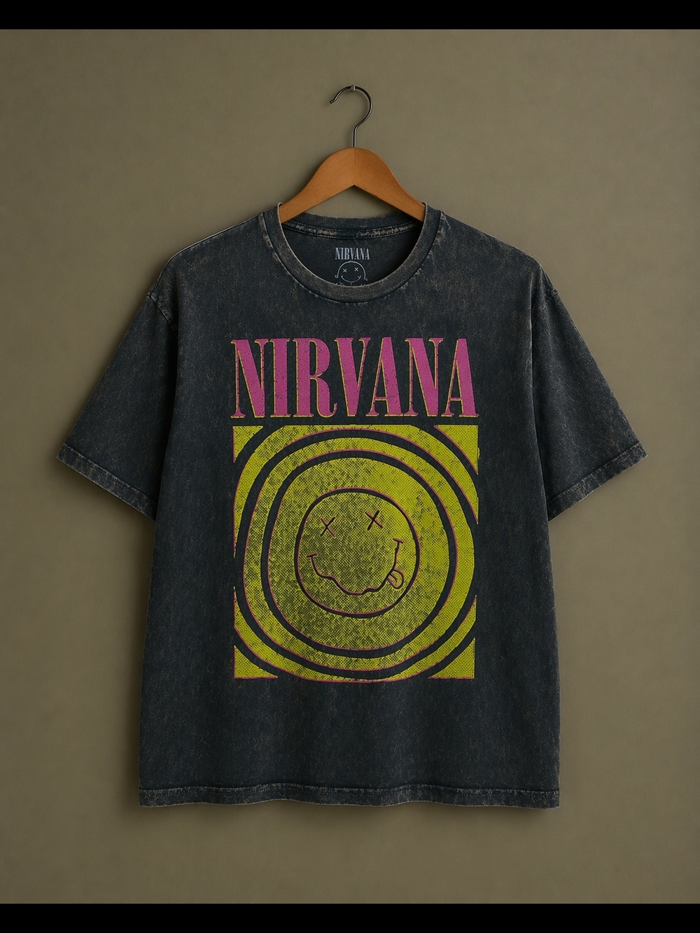 Vintage NIRVANA Black Tee with Pink and Yellow Graphic